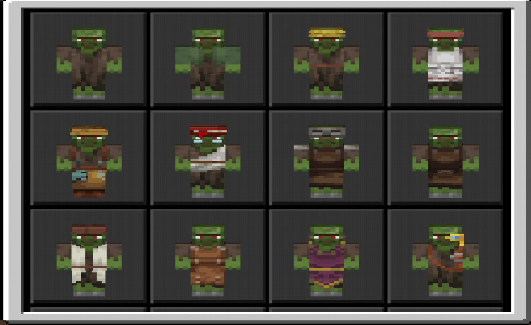 MCPE/Bedrock Zombie Villager Skin Pack